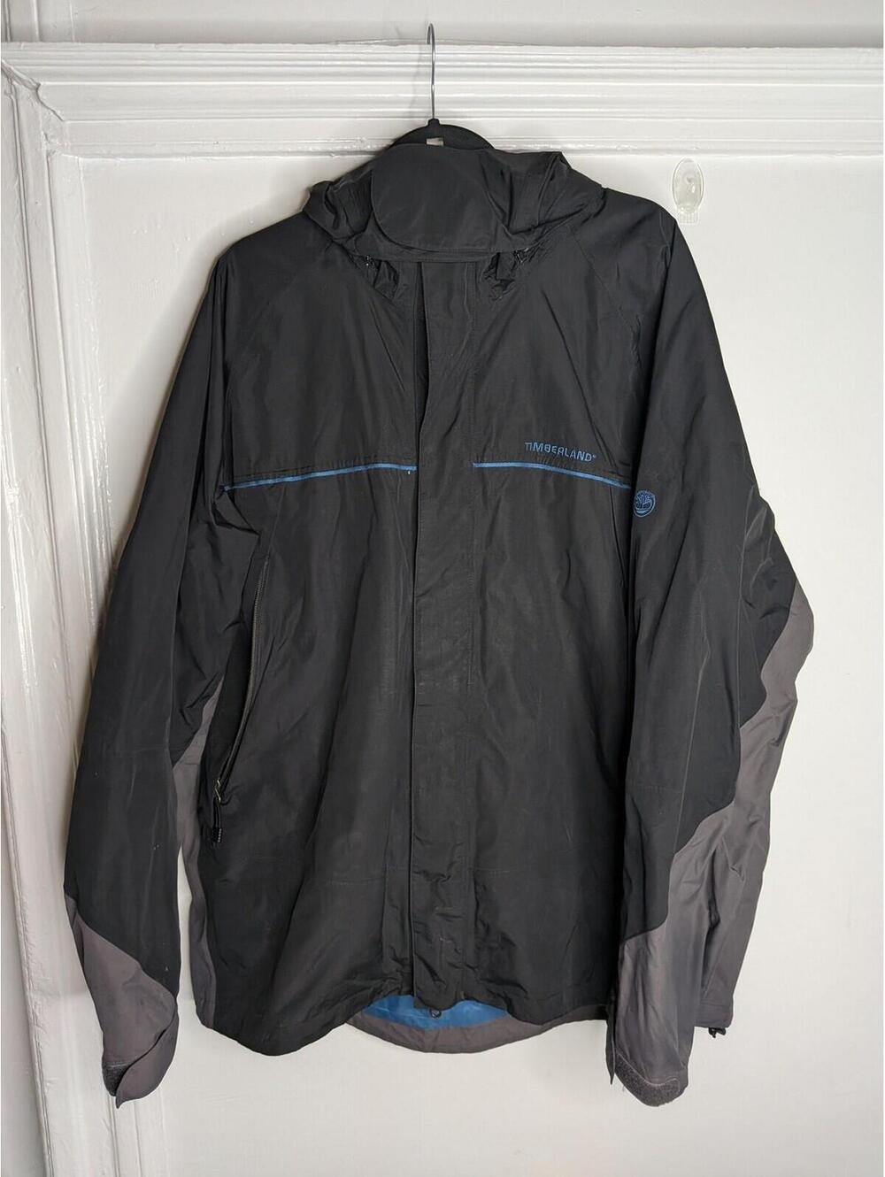 Timberland Jacket Mens 2XL Black Weathergear Hooded Nylon Rain Coat Full Zip